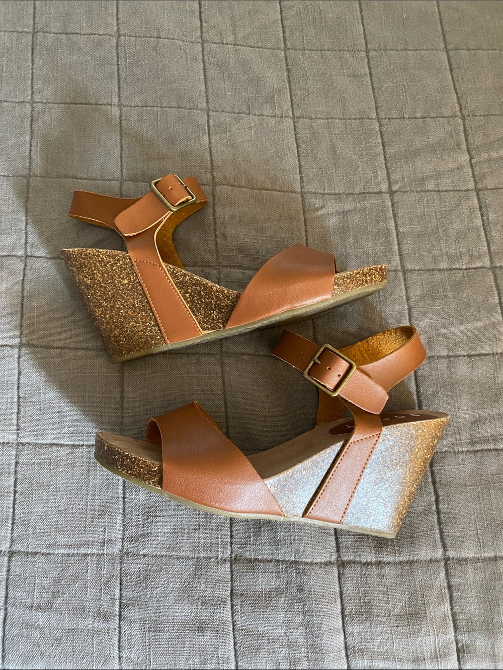 Esprit Tan Brown Wedge Sandals with Buckle Strap 6.5